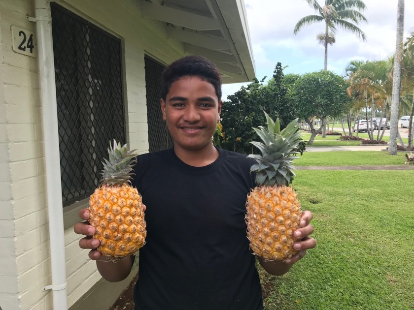 Boy with pineapple